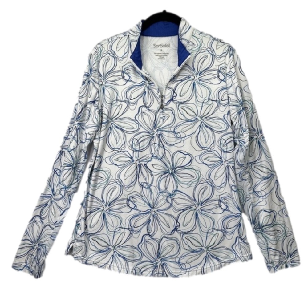 San Soleil UPF 50 Golf Mock Pullover Women's Size M Floral 1/4 Zip Top